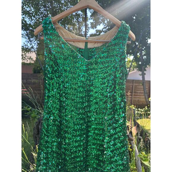 Vintage 1960s Green Sequin Formal Size S-6 Fit Ankle Length Party Black Tie Gown - Picture 14 of 15